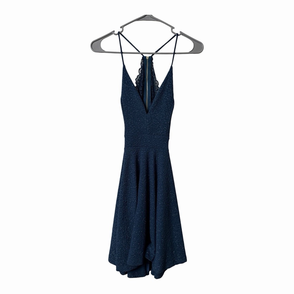 Windsor Navy Blue Glitter Skater Dress Lace Back Party Homecoming XS